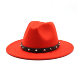 Wool Fedora Hat With Punk Rivet Ribbon Elegant - Biwav