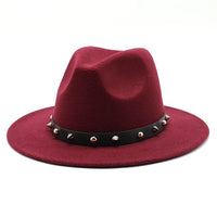 Wool Fedora Hat With Punk Rivet Ribbon Elegant - Biwav