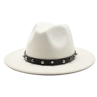 Wool Fedora Hat With Punk Rivet Ribbon Elegant - Biwav