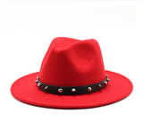 Wool Fedora Hat With Punk Rivet Ribbon Elegant - Biwav