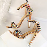 2020 Women 11cm High Heels Rivets Studded Stiletto Gladiator Pumps - Biwav