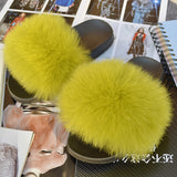 2020 Women Real Genuine Fox Fur Slippers Summer Girls Lovely Fluffy Fox Fur - Biwav