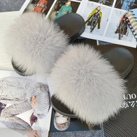 2020 Women Real Genuine Fox Fur Slippers Summer Girls Lovely Fluffy Fox Fur - Biwav