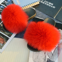 2020 Women Real Genuine Fox Fur Slippers Summer Girls Lovely Fluffy Fox Fur - Biwav