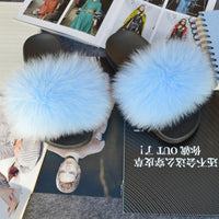 2020 Women Real Genuine Fox Fur Slippers Summer Girls Lovely Fluffy Fox Fur - Biwav