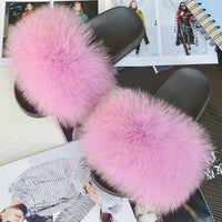 2020 Women Real Genuine Fox Fur Slippers Summer Girls Lovely Fluffy Fox Fur - Biwav