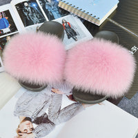 2020 Women Real Genuine Fox Fur Slippers Summer Girls Lovely Fluffy Fox Fur - Biwav