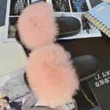 2020 Women Real Genuine Fox Fur Slippers Summer Girls Lovely Fluffy Fox Fur - Biwav