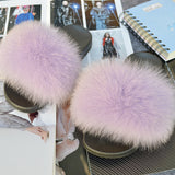 2020 Women Real Genuine Fox Fur Slippers Summer Girls Lovely Fluffy Fox Fur - Biwav