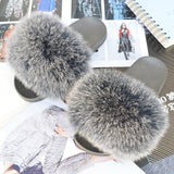 2020 Women Real Genuine Fox Fur Slippers Summer Girls Lovely Fluffy Fox Fur - Biwav