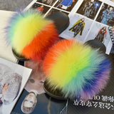 2020 Women Real Genuine Fox Fur Slippers Summer Girls Lovely Fluffy Fox Fur - Biwav