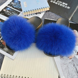 2020 Women Real Genuine Fox Fur Slippers Summer Girls Lovely Fluffy Fox Fur - Biwav