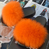 2020 Women Real Genuine Fox Fur Slippers Summer Girls Lovely Fluffy Fox Fur - Biwav