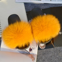 2020 Women Real Genuine Fox Fur Slippers Summer Girls Lovely Fluffy Fox Fur - Biwav