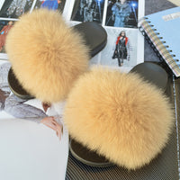 2020 Women Real Genuine Fox Fur Slippers Summer Girls Lovely Fluffy Fox Fur - Biwav