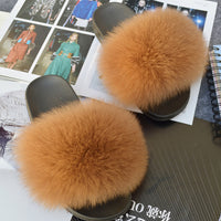 2020 Women Real Genuine Fox Fur Slippers Summer Girls Lovely Fluffy Fox Fur - Biwav