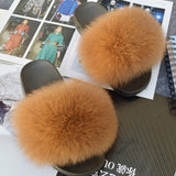 2020 Women Real Genuine Fox Fur Slippers Summer Girls Lovely Fluffy Fox Fur - Biwav