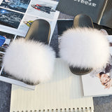 2020 Women Real Genuine Fox Fur Slippers Summer Girls Lovely Fluffy Fox Fur - Biwav