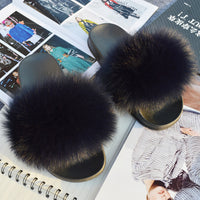 2020 Women Real Genuine Fox Fur Slippers Summer Girls Lovely Fluffy Fox Fur - Biwav