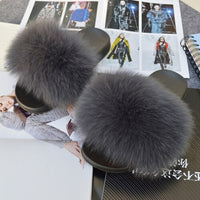 2020 Women Real Genuine Fox Fur Slippers Summer Girls Lovely Fluffy Fox Fur - Biwav