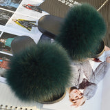 2020 Women Real Genuine Fox Fur Slippers Summer Girls Lovely Fluffy Fox Fur - Biwav