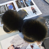 2020 Women Real Genuine Fox Fur Slippers Summer Girls Lovely Fluffy Fox Fur - Biwav