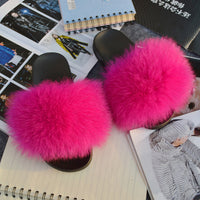 2020 Women Real Genuine Fox Fur Slippers Summer Girls Lovely Fluffy Fox Fur - Biwav