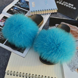 2020 Women Real Genuine Fox Fur Slippers Summer Girls Lovely Fluffy Fox Fur - Biwav