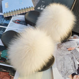 2020 Women Real Genuine Fox Fur Slippers Summer Girls Lovely Fluffy Fox Fur - Biwav