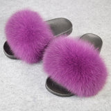 2020 Women Real Genuine Fox Fur Slippers Summer Girls Lovely Fluffy Fox Fur - Biwav