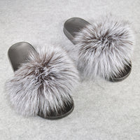 2020 Women Real Genuine Fox Fur Slippers Summer Girls Lovely Fluffy Fox Fur - Biwav