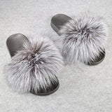 2020 Women Real Genuine Fox Fur Slippers Summer Girls Lovely Fluffy Fox Fur - Biwav