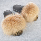 2020 Women Real Genuine Fox Fur Slippers Summer Girls Lovely Fluffy Fox Fur - Biwav