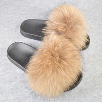 2020 Women Real Genuine Fox Fur Slippers Summer Girls Lovely Fluffy Fox Fur - Biwav