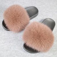 2020 Women Real Genuine Fox Fur Slippers Summer Girls Lovely Fluffy Fox Fur - Biwav