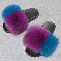 2020 Women Real Genuine Fox Fur Slippers Summer Girls Lovely Fluffy Fox Fur - Biwav