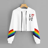 Female Long Sleeve Hoodie Pullover Sweatshirt Rainbow Letter Print - Biwav