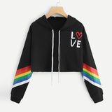 Female Long Sleeve Hoodie Pullover Sweatshirt Rainbow Letter Print - Biwav