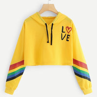 Female Long Sleeve Hoodie Pullover Sweatshirt Rainbow Letter Print - Biwav