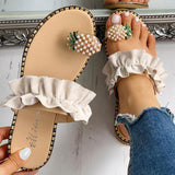 Women Pineapple Pearl Flat Toe Bohemian Beach Sandals - Biwav