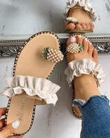 Women Pineapple Pearl Flat Toe Bohemian Beach Sandals - Biwav