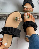 Women Pineapple Pearl Flat Toe Bohemian Beach Sandals - Biwav