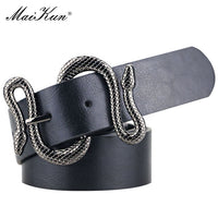 Maikun Belts for Women Snake Shape Pin Buckle Belt High Quality Leather Women Belt - Biwav