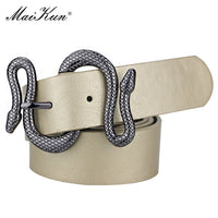 Maikun Belts for Women Snake Shape Pin Buckle Belt High Quality Leather Women Belt - Biwav