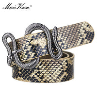 Maikun Belts for Women Snake Shape Pin Buckle Belt High Quality Leather Women Belt - Biwav