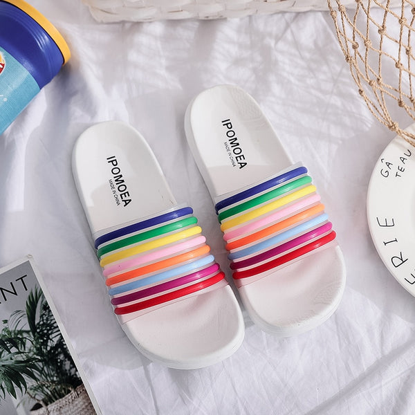 Slippers Summer Shoes Rainbow Non-slip Beach Shoes Casual Flip Flops - Biwav