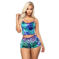 Women crop top shorts two pieces sets velvet outfit