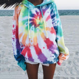 Casual Women Drawstring Hooded Sweatshirt Tie Dye Long Sleeve