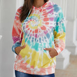 Casual Women Drawstring Hooded Sweatshirt Tie Dye Long Sleeve