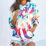 Casual Women Drawstring Hooded Sweatshirt Tie Dye Long Sleeve